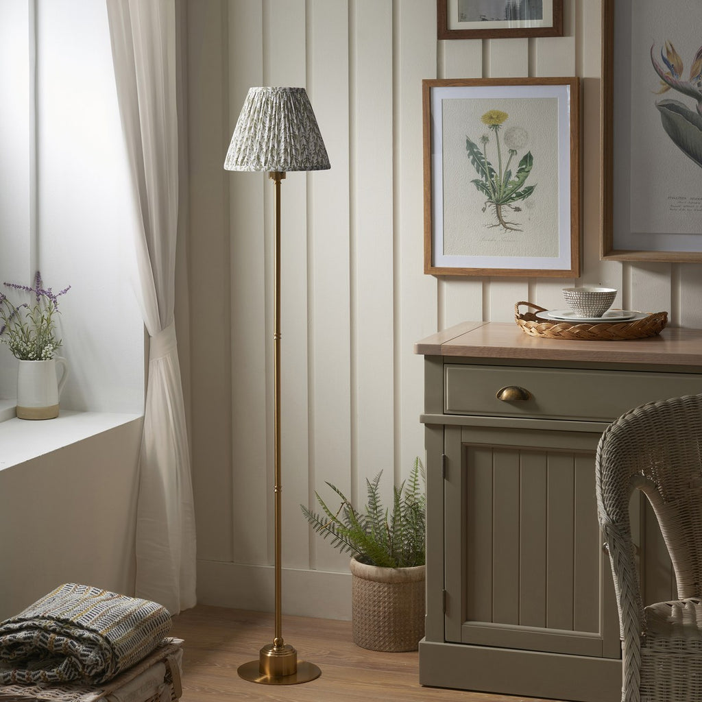 Endon Burley Rechargeable Floor Lamp in Brushed Aged Brass with Leaf 25cm Herb Garden Green Shade