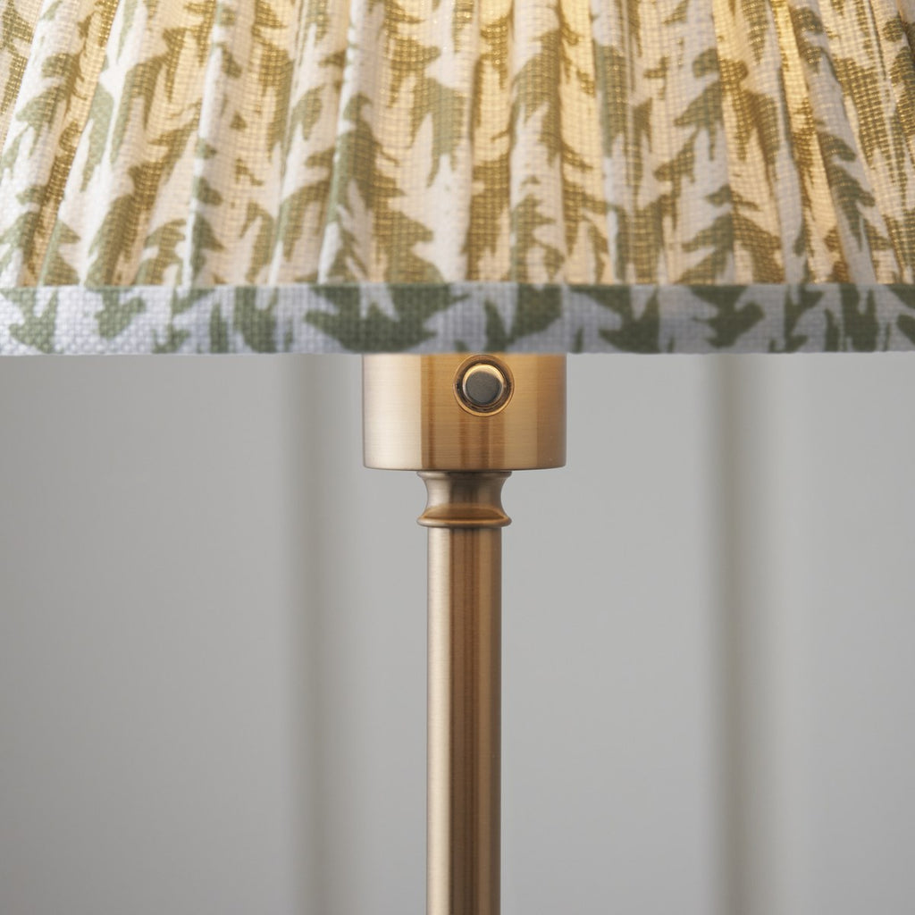 Endon Burley Rechargeable Floor Lamp in Brushed Aged Brass with Leaf 25cm Herb Garden Green Shade