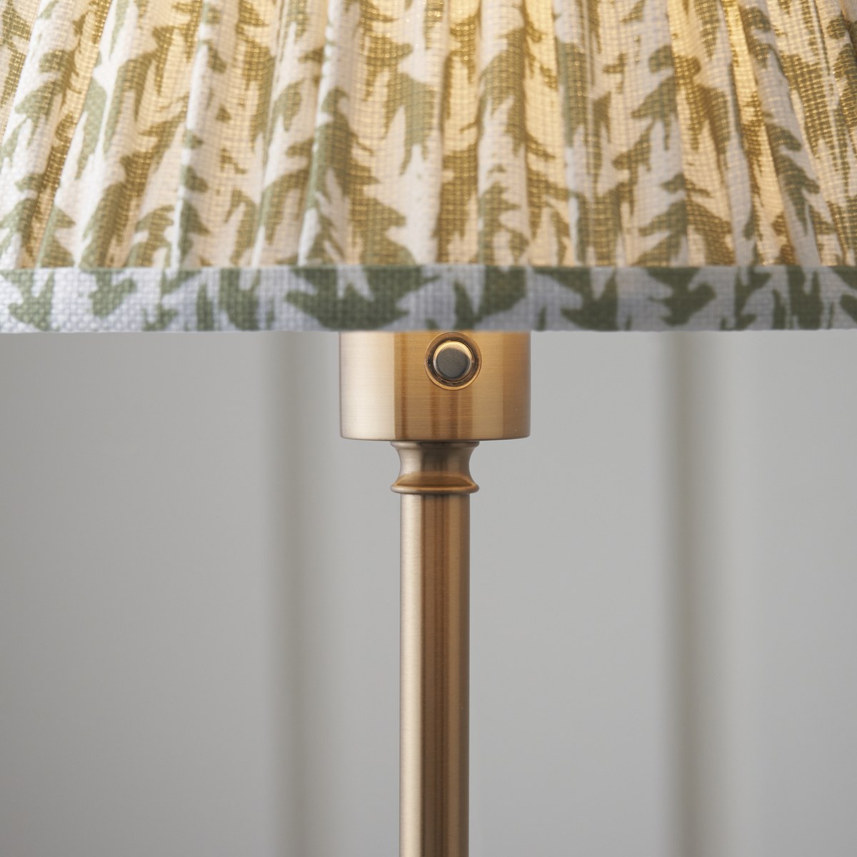 Endon Burley Rechargeable Floor Lamp in Brushed Aged Brass with Leaf 25cm Herb Garden Green Shade