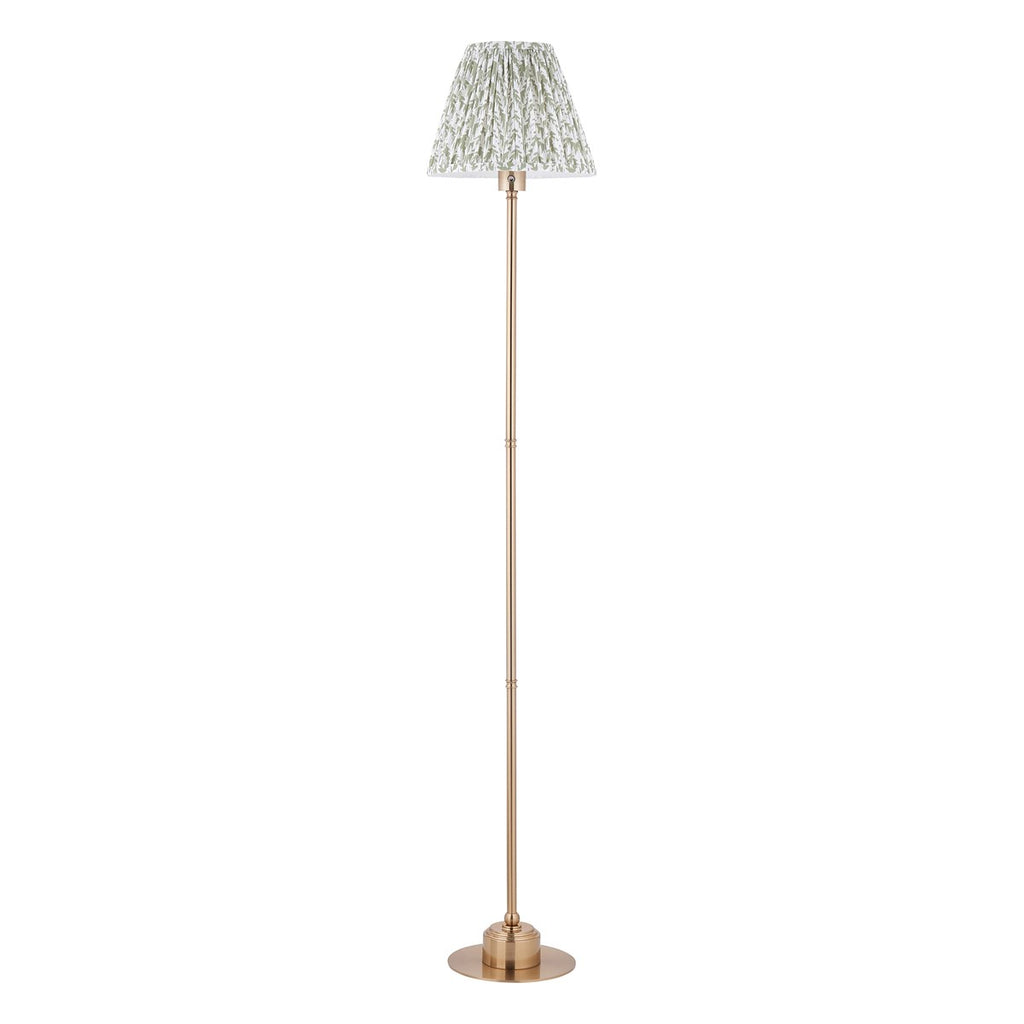 Endon Burley Rechargeable Floor Lamp in Brushed Aged Brass with Leaf 25cm Herb Garden Green Shade