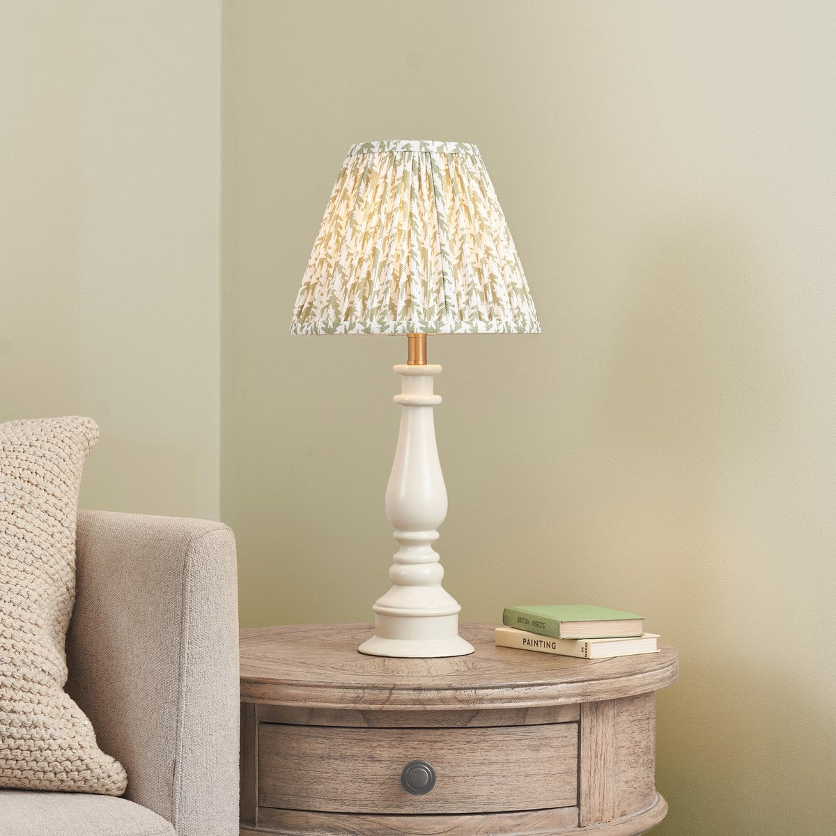 Endon Myrtle Table Lamp in Almond White with Leaf 25cm Herb Garden Green Shade