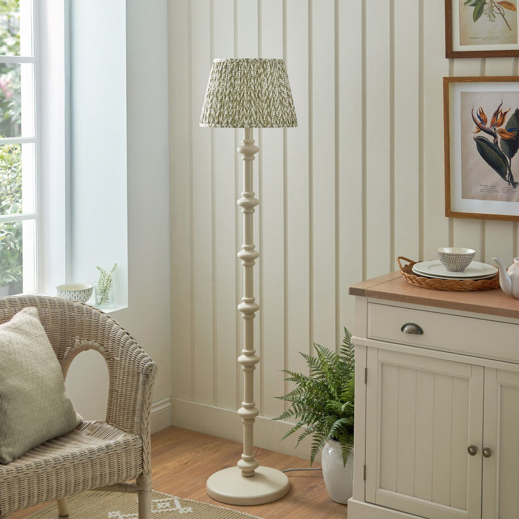 Endon Carnaby Floor Lamp in Almond White with Leaf 35cm Herb Garden Green Shade