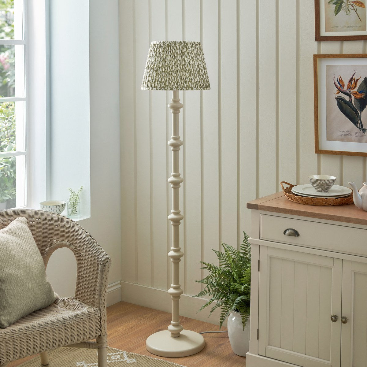 Endon Carnaby Floor Lamp in Almond White with Leaf 35cm Herb Garden Green Shade