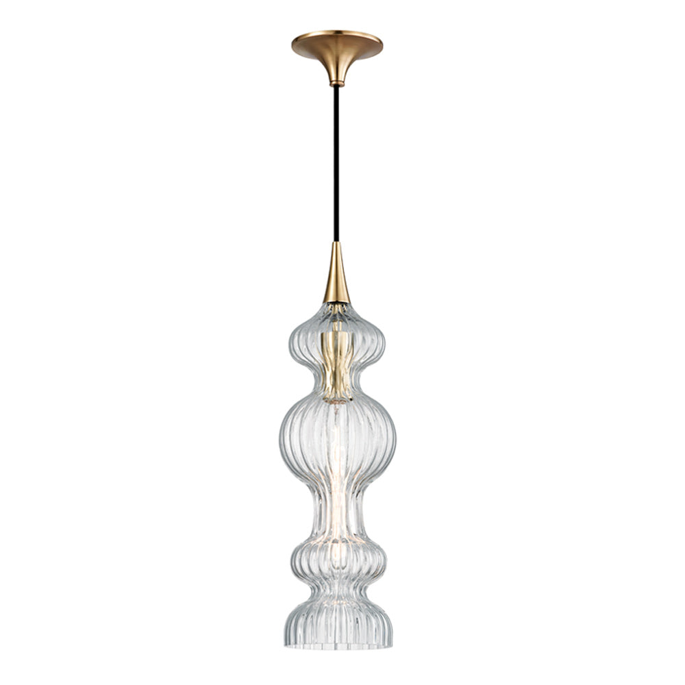 Hudson Valley Pomfret 1 Light Pendant Light in Aged Brass with Glass Shade