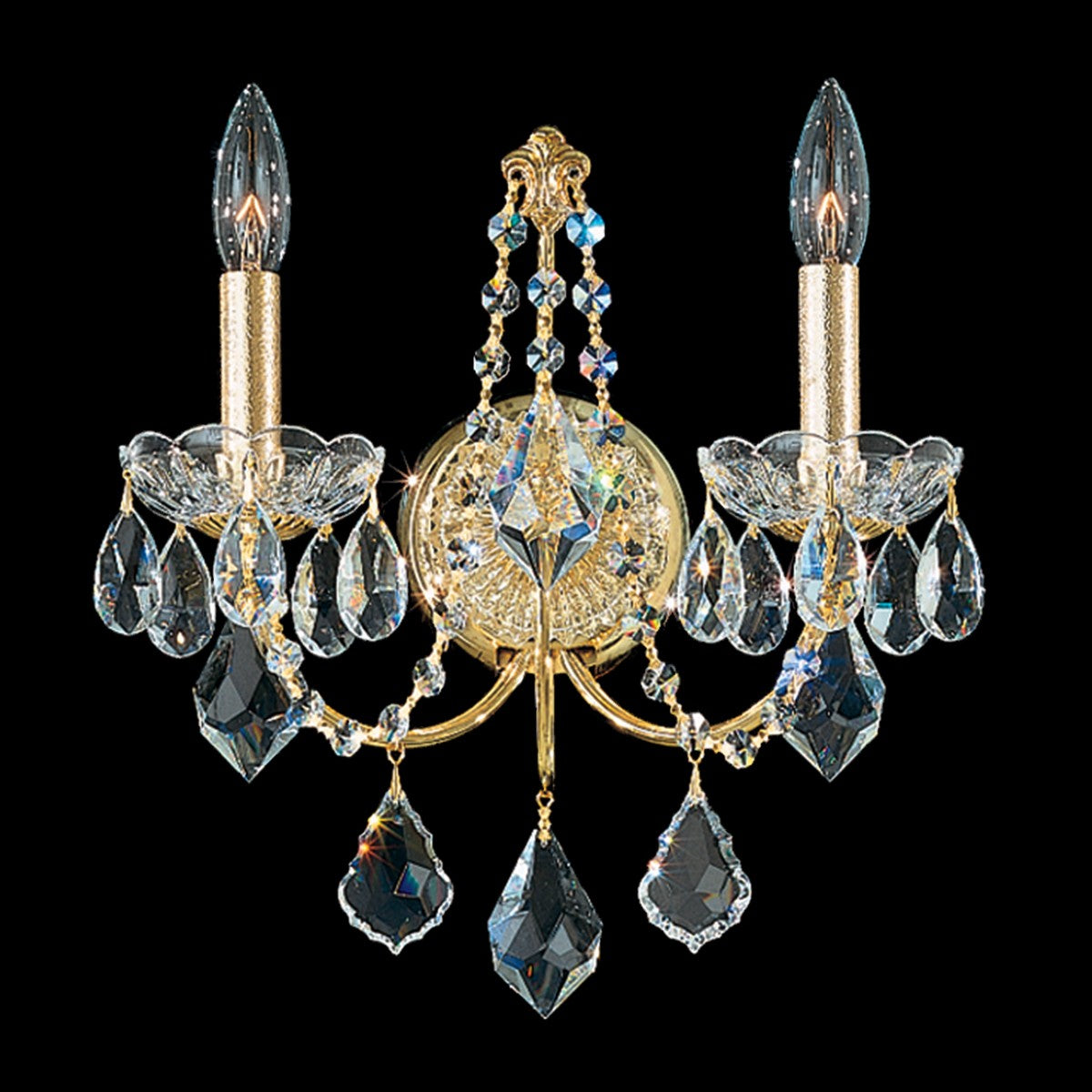 Schonbek Century 2 Light Wall Light Heritage Crystal in Gold