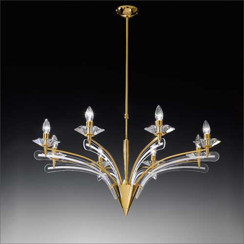 Metal Lux Icaro 8 Light Chandelier in Gold and Glass