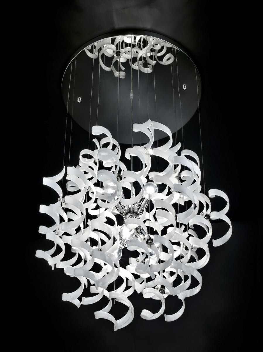 Metal Lux Astro 6 Light Pendant Light with Orange Spiral Glass