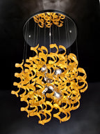 Metal Lux Astro 6 Light Pendant Light with Orange Spiral Glass