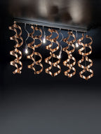 Metal Lux Astro 4 Light Pendant Light with Copper Leaf Spiral Glass