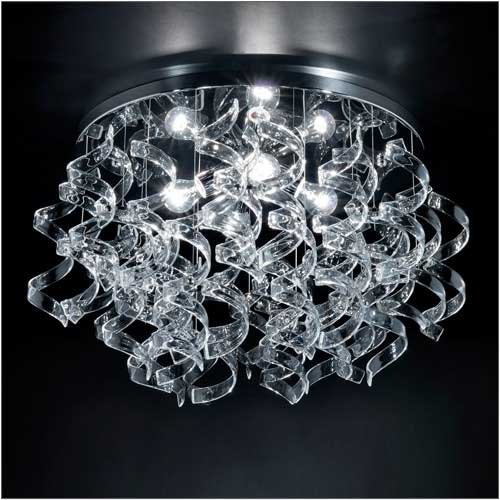 Metal Lux Astro 4 Light Flush Ceiling Light with Yellow Spiral Glass