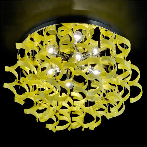 Metal Lux Astro 4 Light Flush Ceiling Light with Yellow Spiral Glass