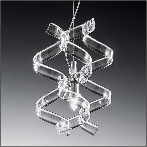 Metal Lux Astro Single Pendant Light with Lilac Spiral Glass