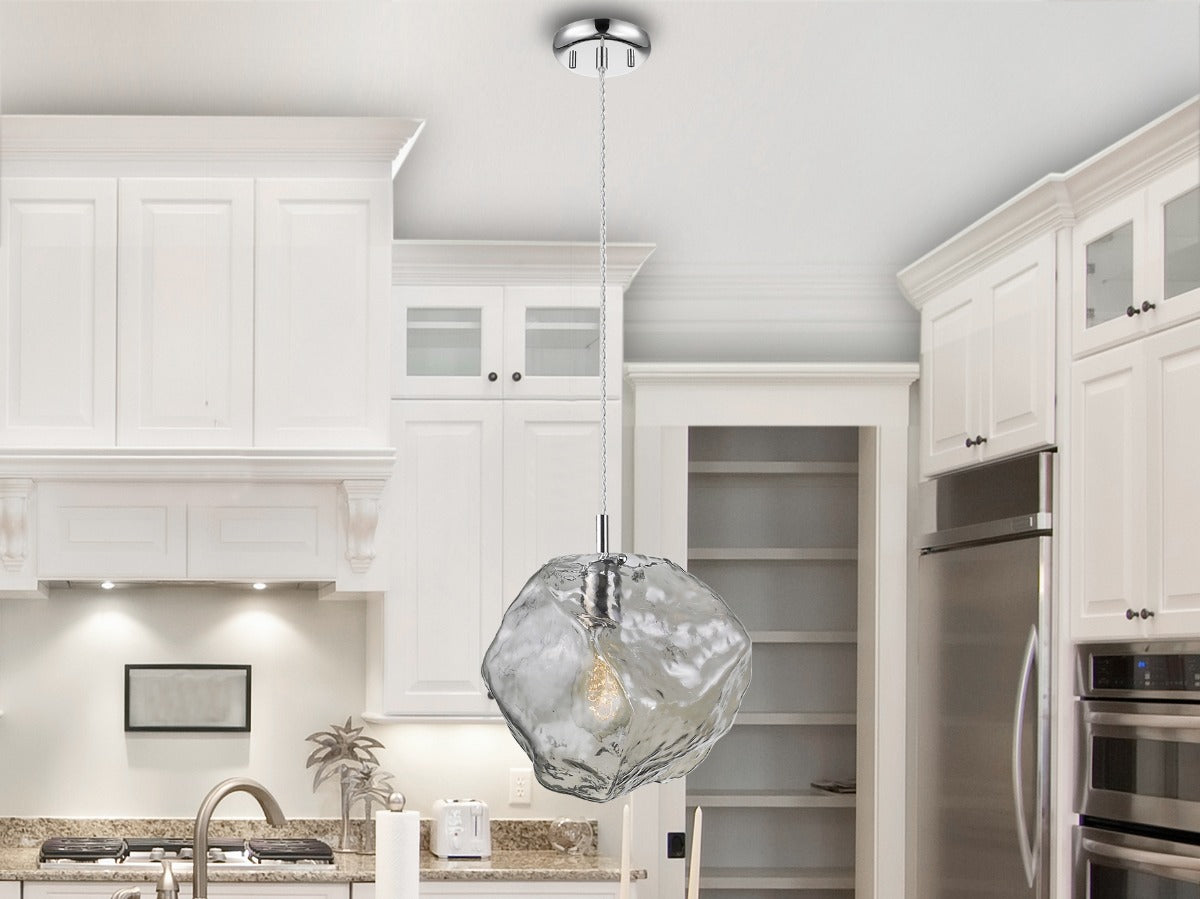 Schuller Petra Large Single Pendant Light in Chrome with Smoked Glass