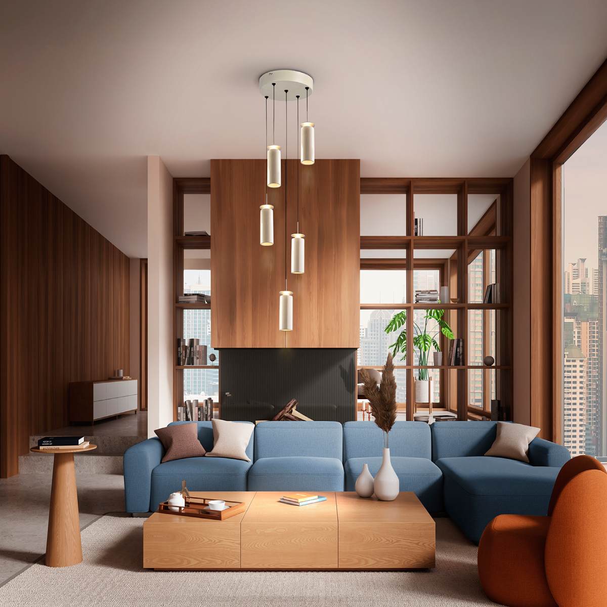 Schuller Alfara 5 Light Circular Pendant in Grey with Ceramic Shades