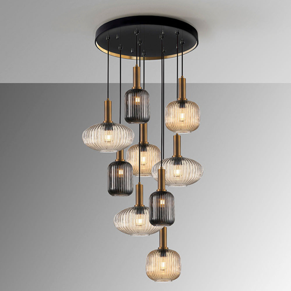 Schuller Norma Dimmable 9 Light Pendant Light in Black and Brass