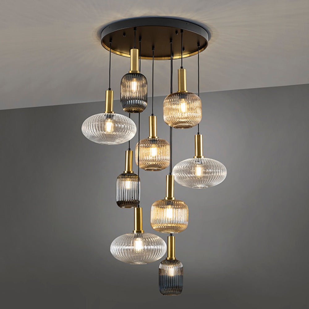 Schuller Norma Dimmable 9 Light Pendant Light in Black and Brass