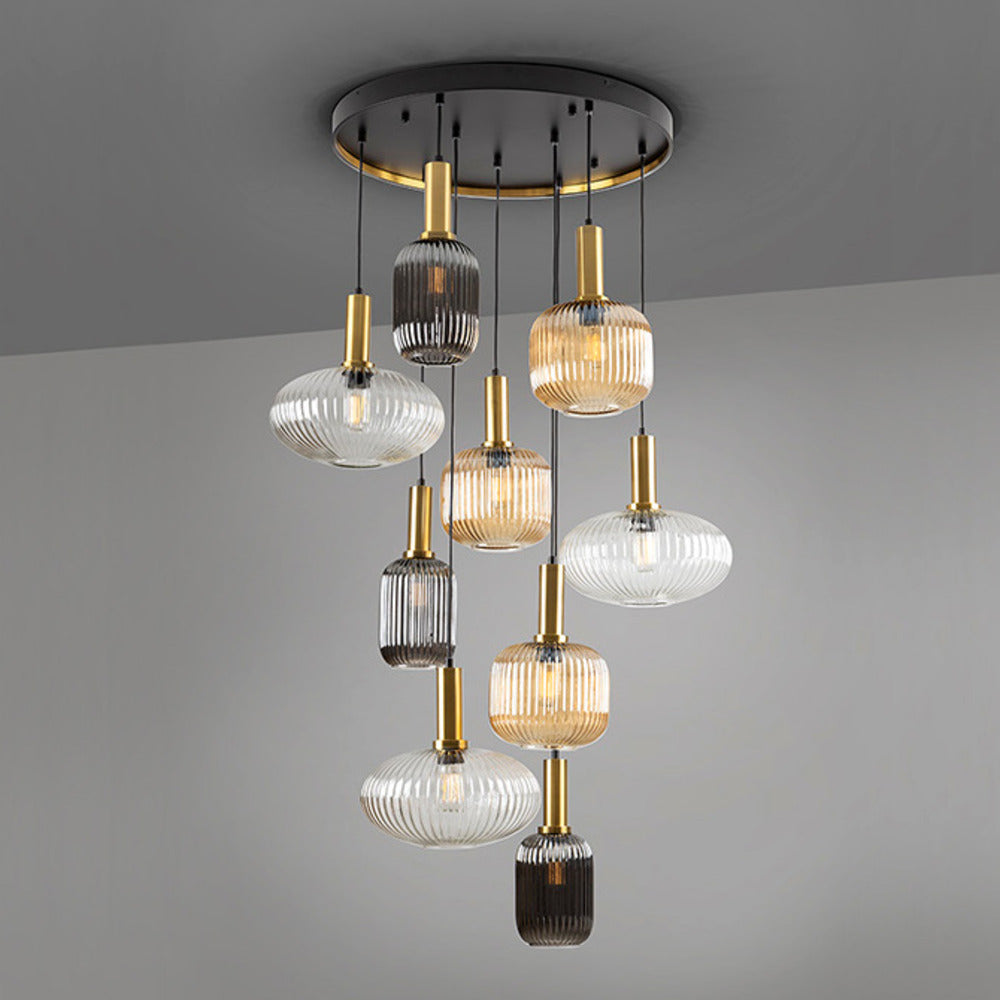 Schuller Norma Dimmable 9 Light Pendant Light in Black and Brass