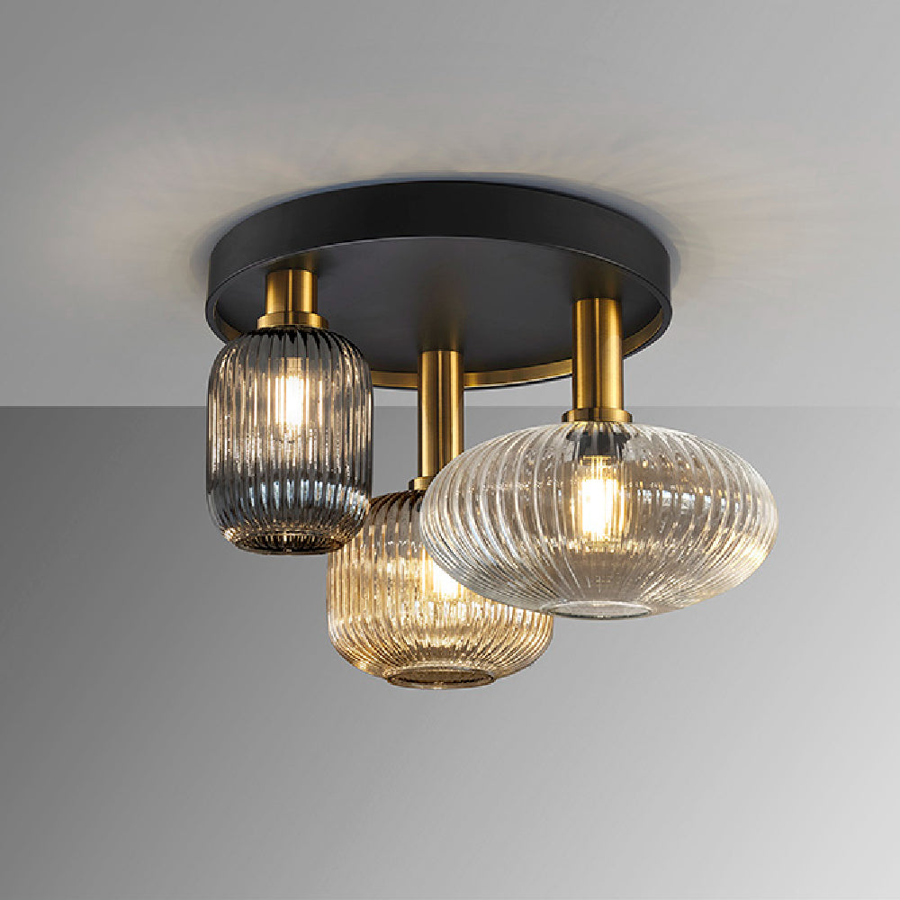 Schuller Norma 3 Light Semi Flush Ceiling Light in Black and Brass
