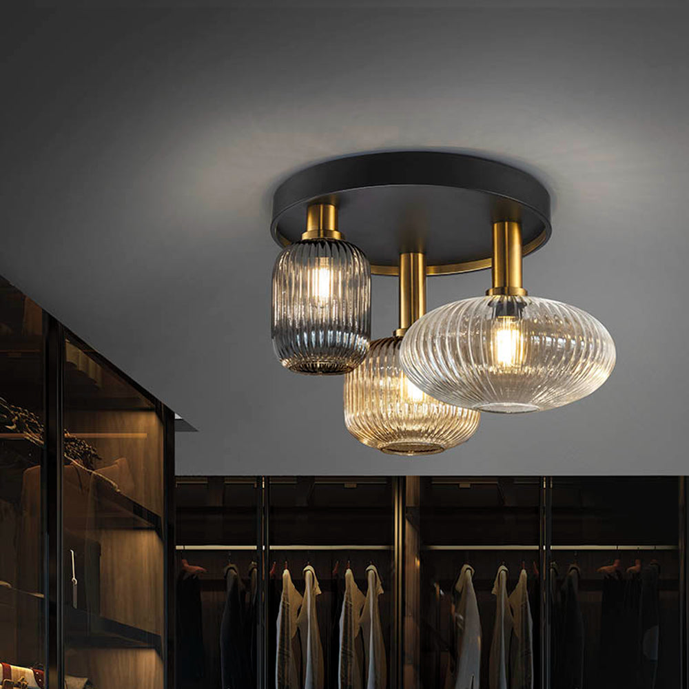 Schuller Norma 3 Light Semi Flush Ceiling Light in Black and Brass