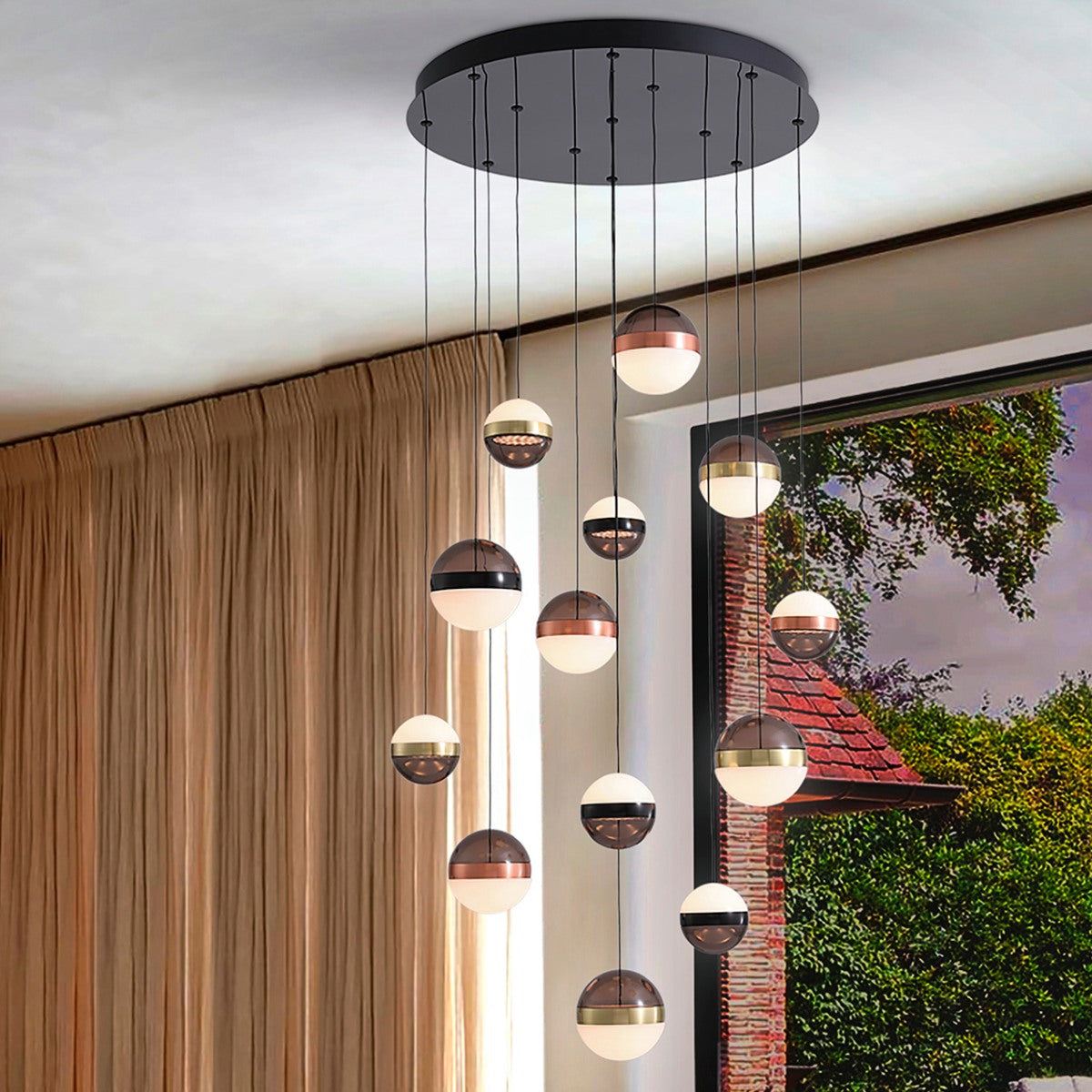 Schuller Orbes 13 Light Ceiling Light in Black Smoke Marble