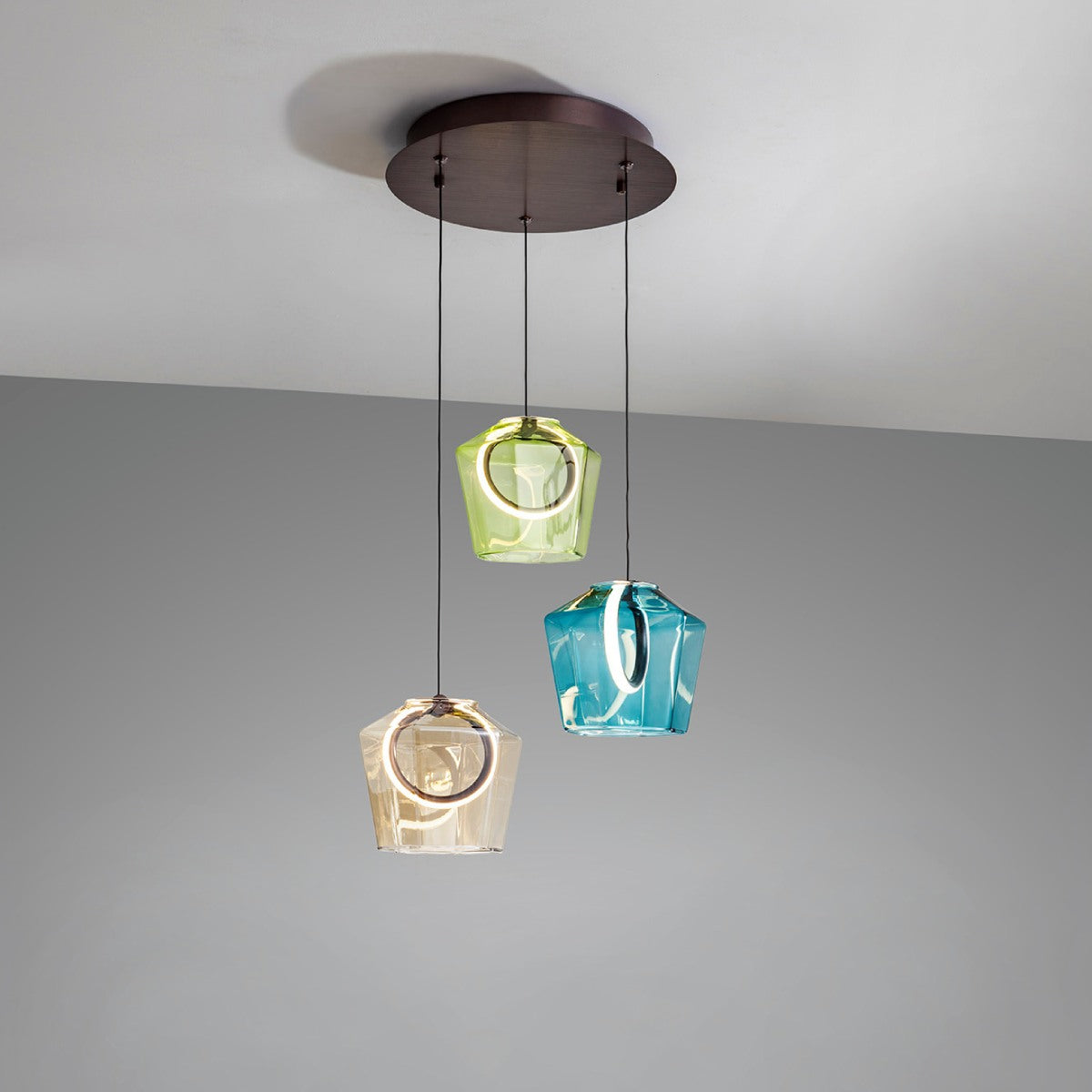 Schuller Ingrid 3 Light Ceiling Light in Dark Bronze Multi-Coloured