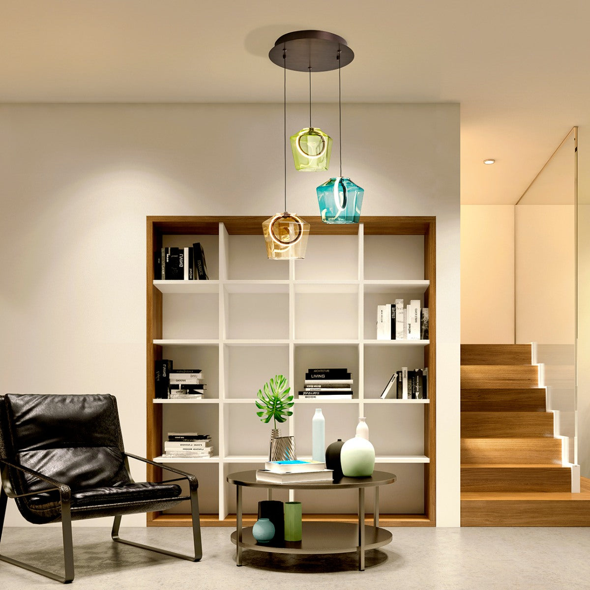 Schuller Ingrid 3 Light Ceiling Light in Dark Bronze Multi-Coloured