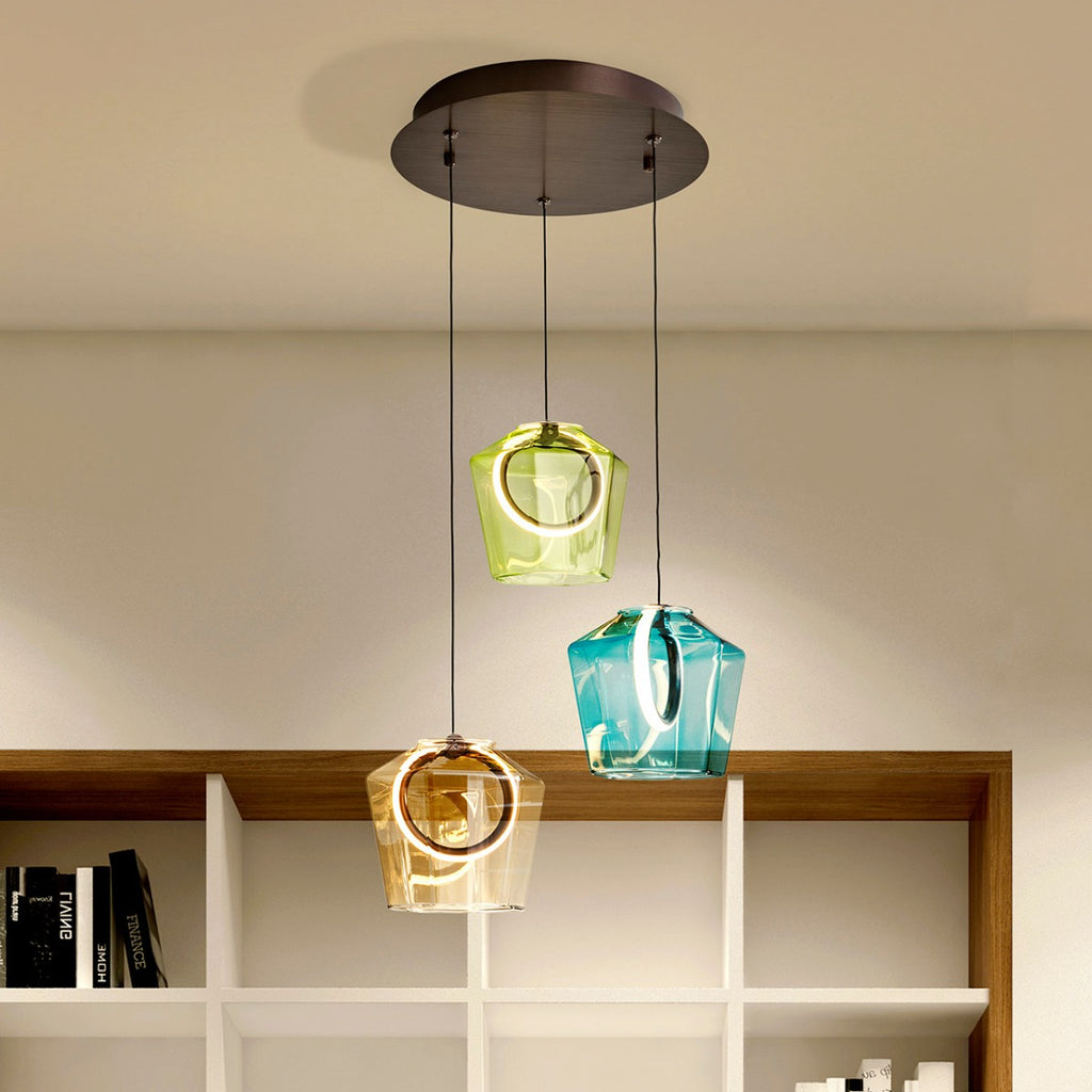 Schuller Ingrid 3 Light Ceiling Light in Dark Bronze Multi-Coloured