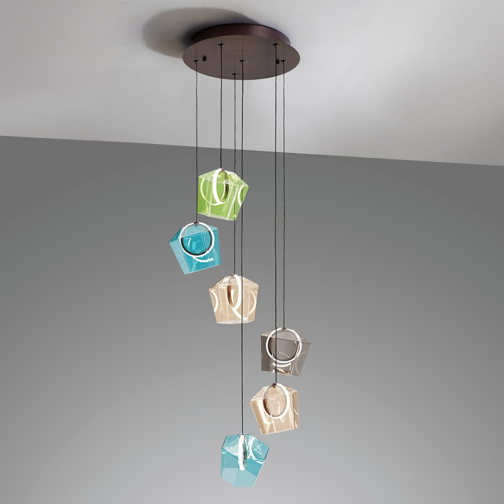 Schuller Ingrid 6 Light Ceiling Light in Dark Bronze Multi-Coloured