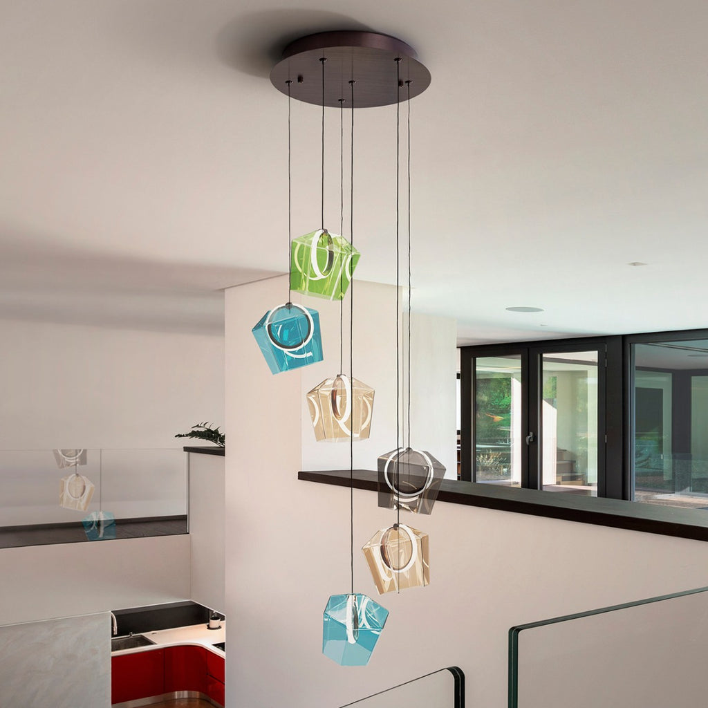Schuller Ingrid 6 Light Ceiling Light in Dark Bronze Multi-Coloured