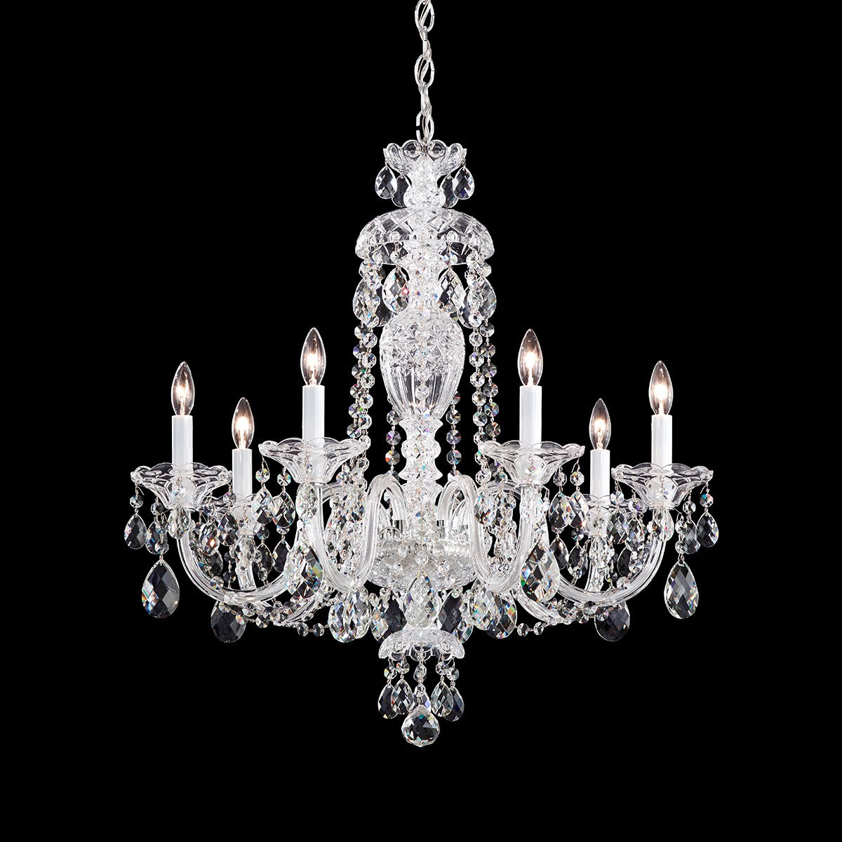 Schonbek Sterling 7 Light Heritage Crystal Chandelier in Silver