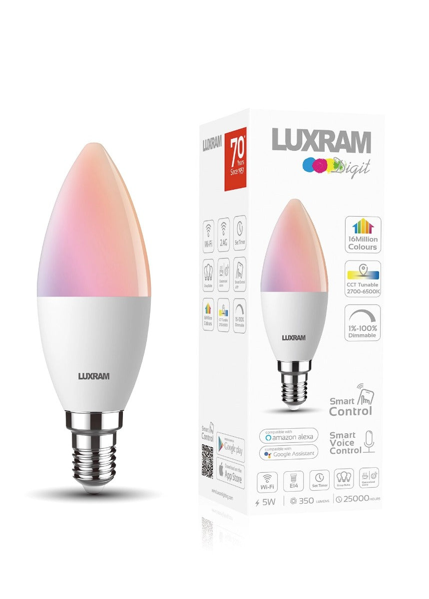 Candle E14 LED Smart Light Bulb 5Watt Tuneable White 2700K-6500K Dimmable