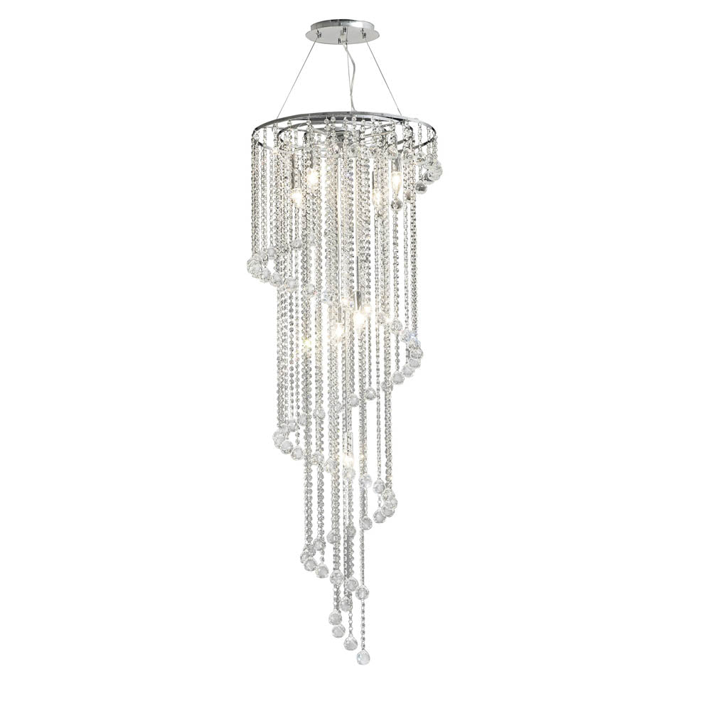 Diyas Atla 9 Light Spiral Pendant Light in Polished Chrome with Crystal