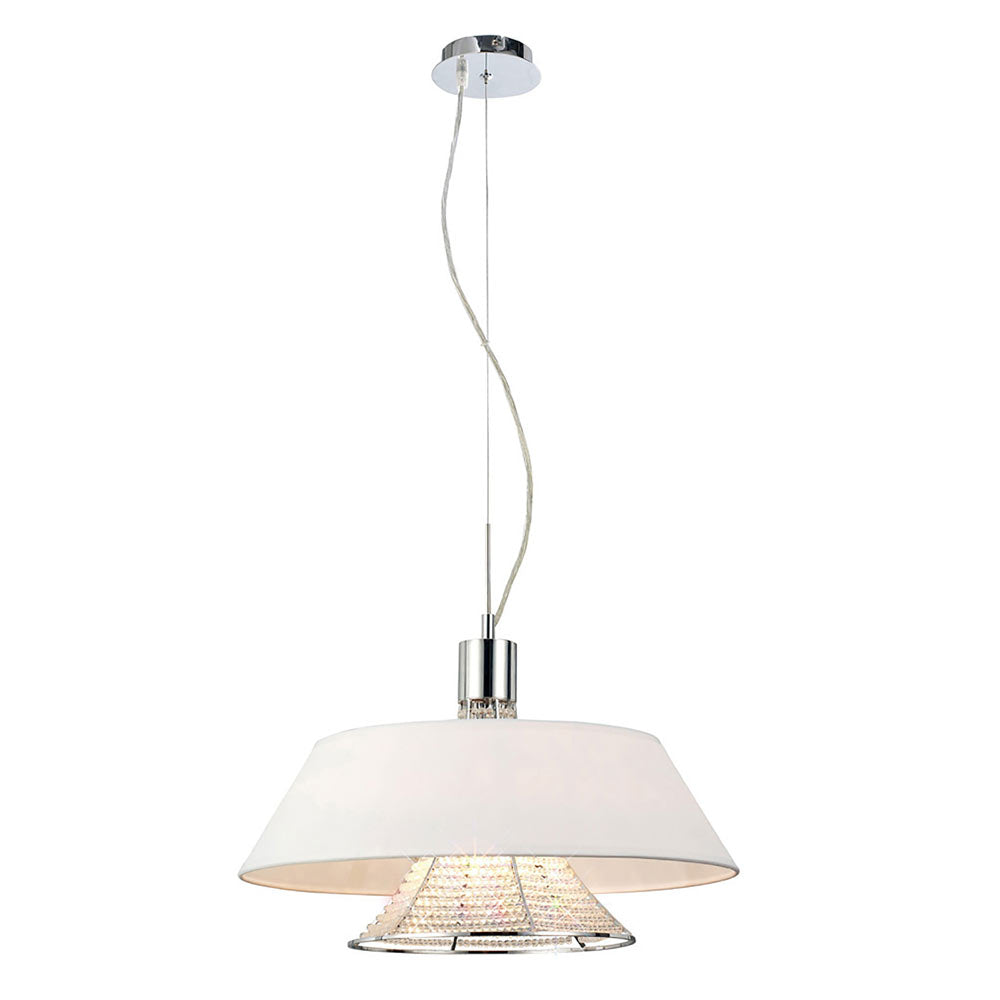 Diyas Davina Large Pendant Light with Asfour Crystal and White Shade