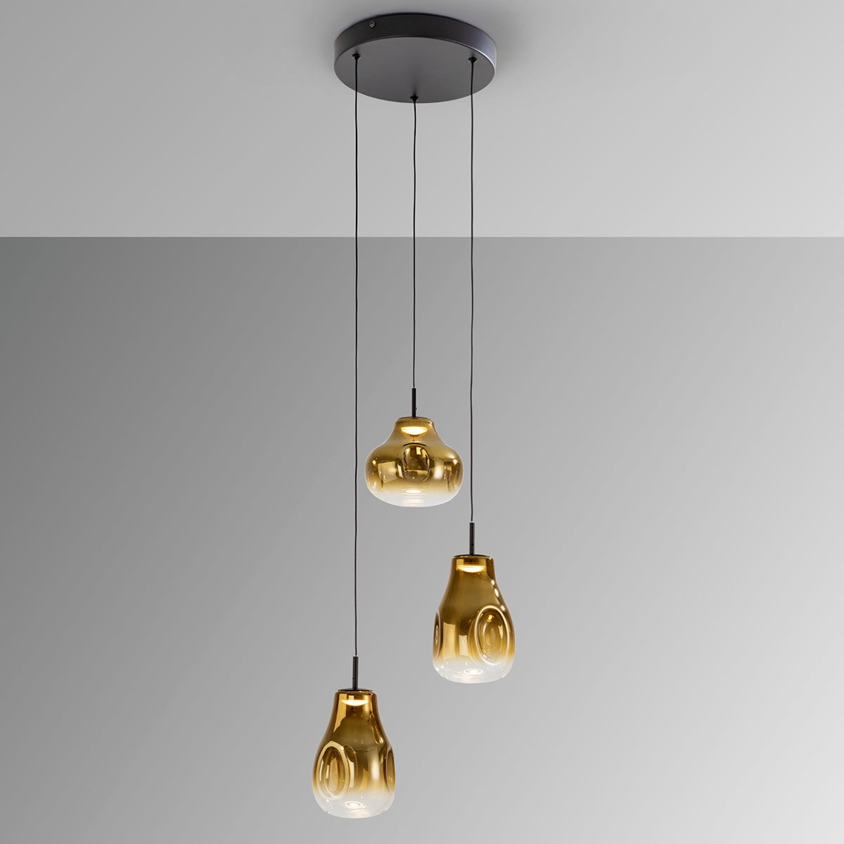 Schuller Aledis 3 Light Ceiling Light in Matt Black Gold Diffused