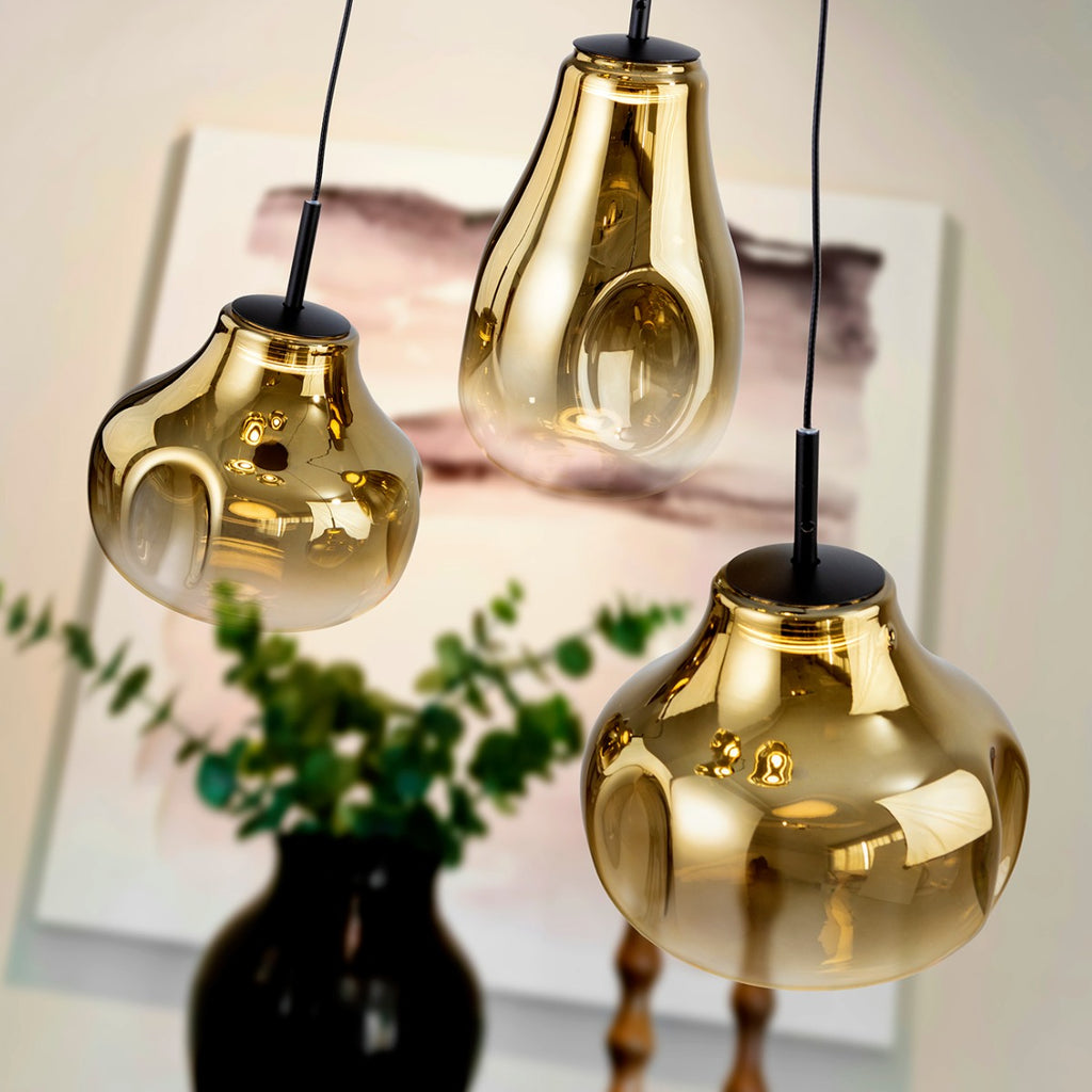 Schuller Aledis 3 Light Ceiling Light in Matt Black Gold Diffused