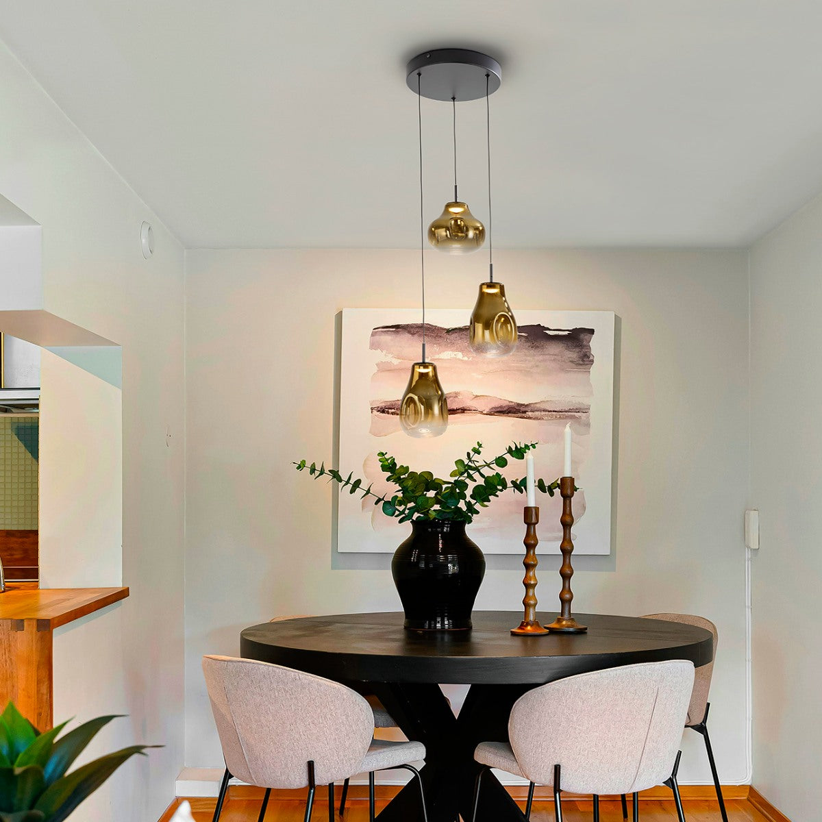 Schuller Aledis 3 Light Ceiling Light in Matt Black Gold Diffused