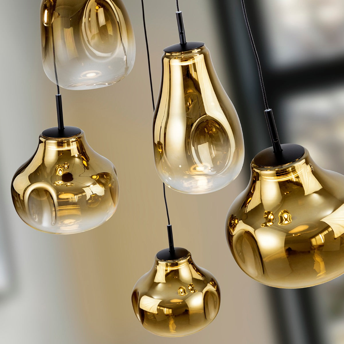 Schuller Aledis 5 Light Ceiling Light in Matt Black Gold Diffused