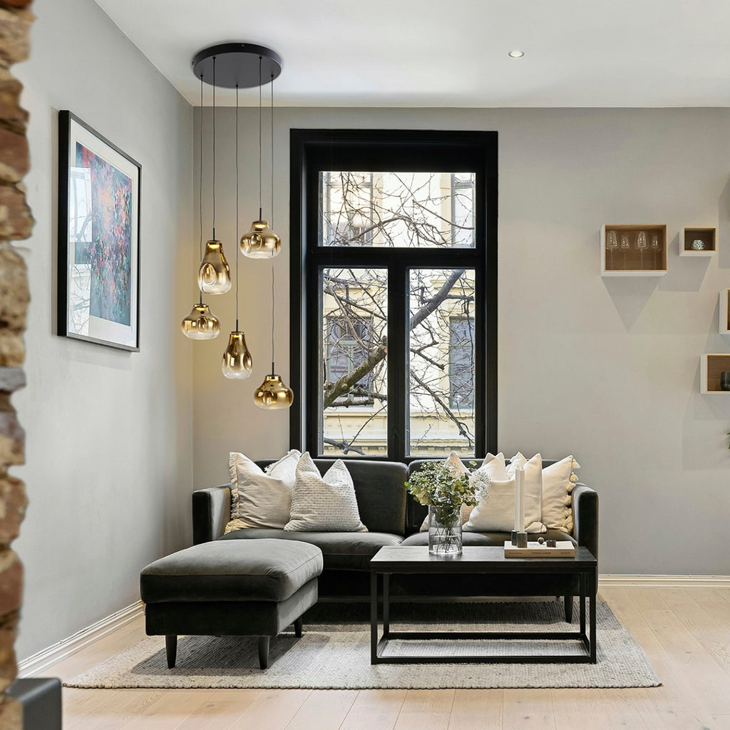 Schuller Aledis 5 Light Ceiling Light in Matt Black Gold Diffused