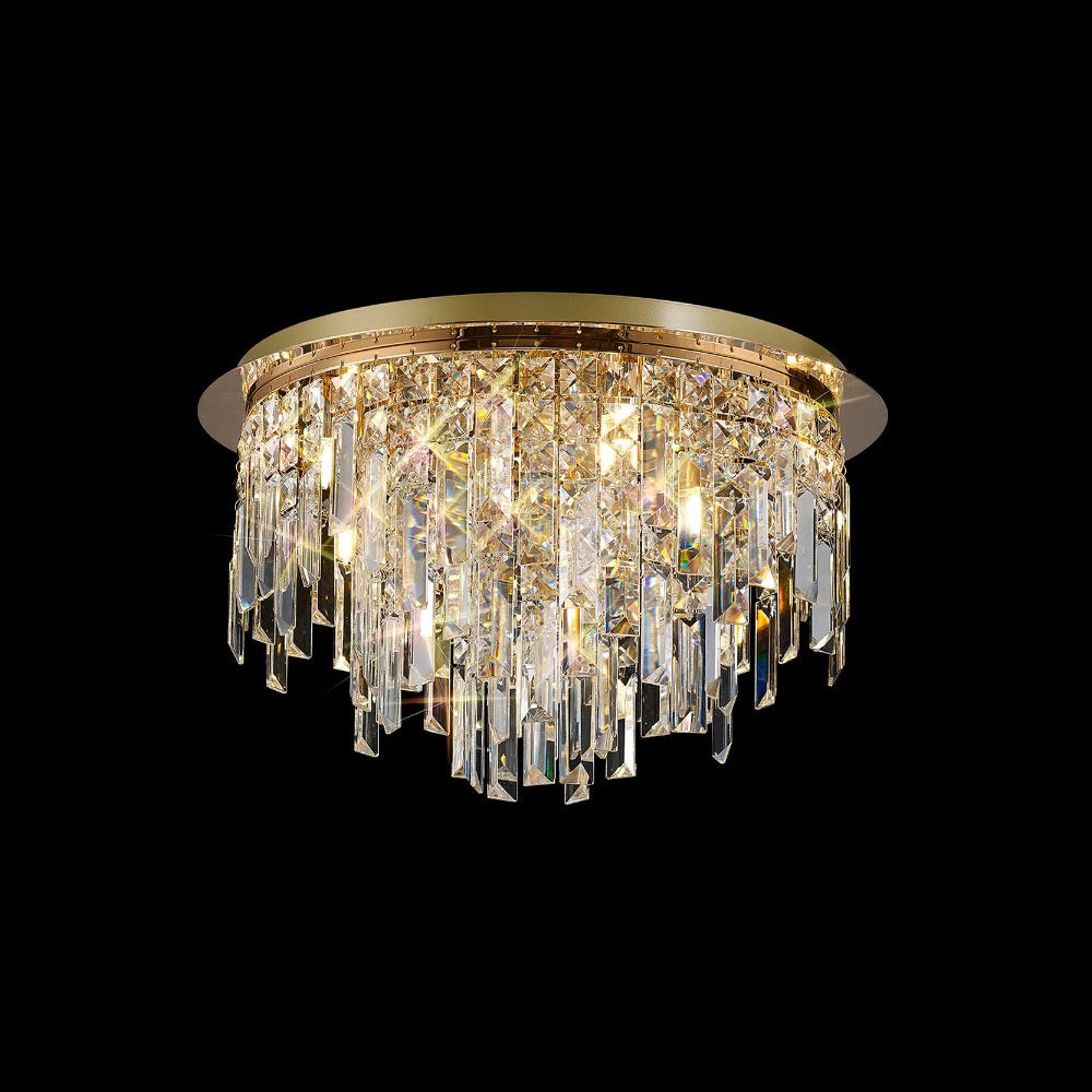 Diyas Maddison 6 Light Round Flush Ceiling Light in French Gold with Crystal