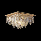 Diyas Maddison 6 Light Square Flush Ceiling Light in French Gold with Crystal