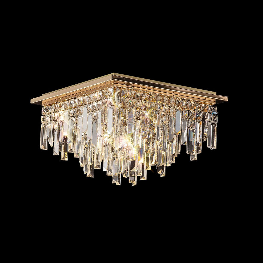 Diyas Maddison 6 Light Square Flush Ceiling Light in French Gold with Crystal