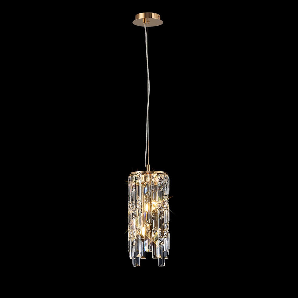 Diyas Maddison 2 Light Cylinder Pendant Light in French Gold with Crystal