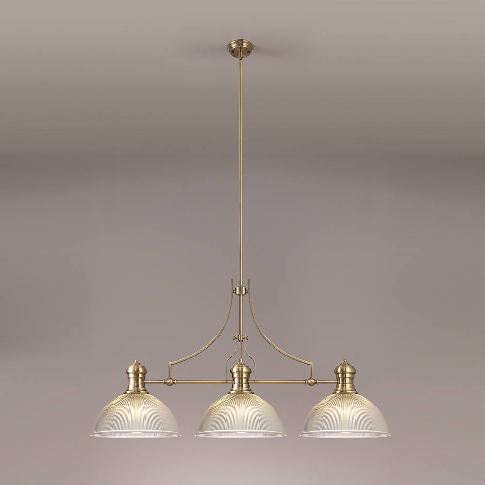 Regent Puteaux 3 Light Linear Pendant Light in Antique Brass