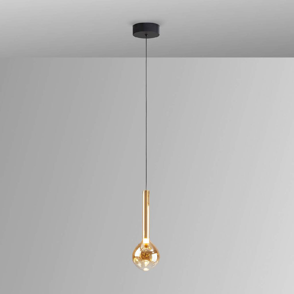 Schuller Essenza Single Pendant in Matt Black with Amber Glass Shade
