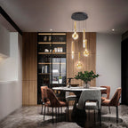 Schuller Essenza 5 Light Pendant in Matt Black with Amber Glass Shade