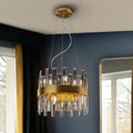 Schuller Grace 10 Light Pendant Light in Gold with Clear Glass Prism Diffusers