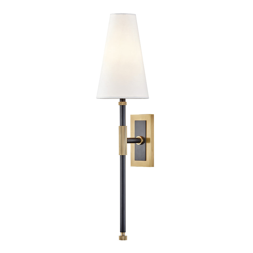 Hudson Valley Bowery Wall Light in Aged Old Bronze with Off-White Shade