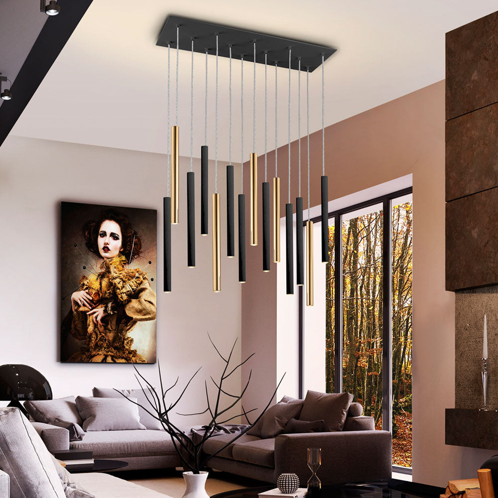 Schuller Varas 14 Light Pendant Light in Gold and Matt Black