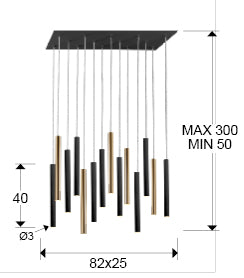 Schuller Varas 14 Light Pendant Light in Gold and Black 3 Metre Drop