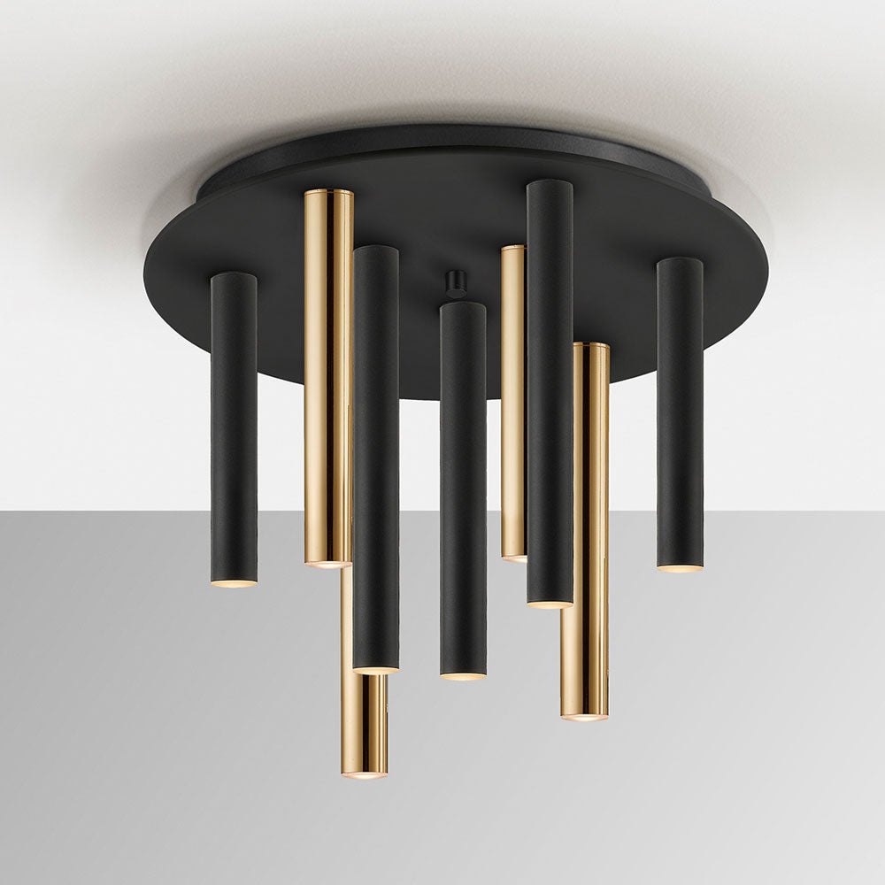 Schuller Varas 9 Light Round Pendant Light in Matt Black and Gold